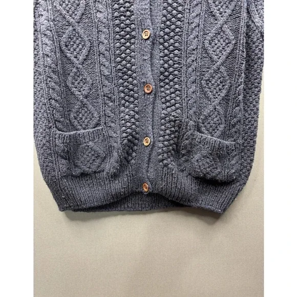Orvis Cardigan Sweater Womens Navy Blue Silk Cotton Cable Knit Pockets M - Picture 3 of 8